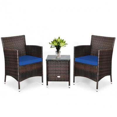 3 Pieces Patio Wicker Rattan Furniture Conversation Set with Coffee Table and Cushion