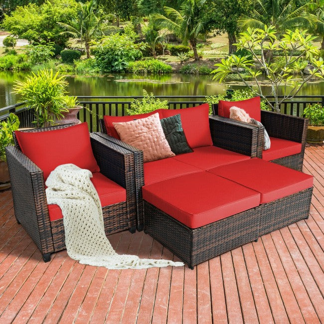 5 Pieces Patio Cushioned Rattan Furniture Set