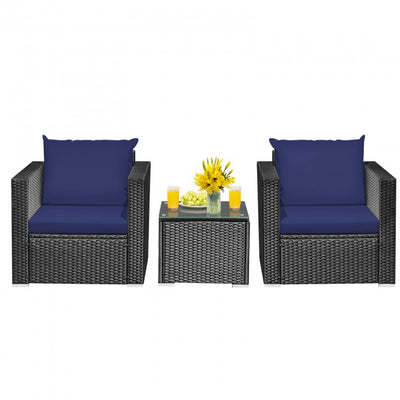 3 Pieces Patio Wicker Furniture Set with Cushion