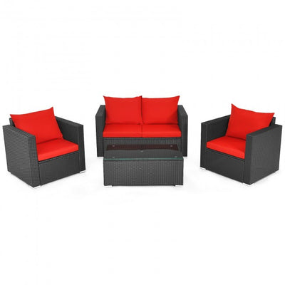 4 Pieces Patio Rattan Cushioned Furniture Set