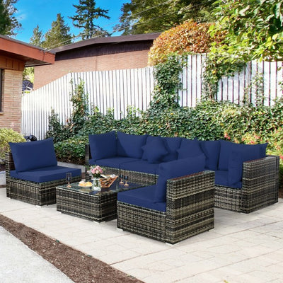 7 Pieces Rattan Sectional Sofa Set with Cushion for Patio Garden