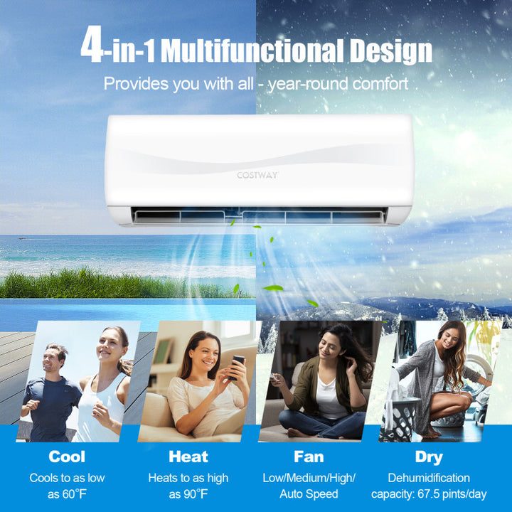 18000 BTU 208-230V Mini Split Ductless Air Conditioner and Heater 19 SEER Wall-Mounted AC Unit with Remote Control and Installation Kit