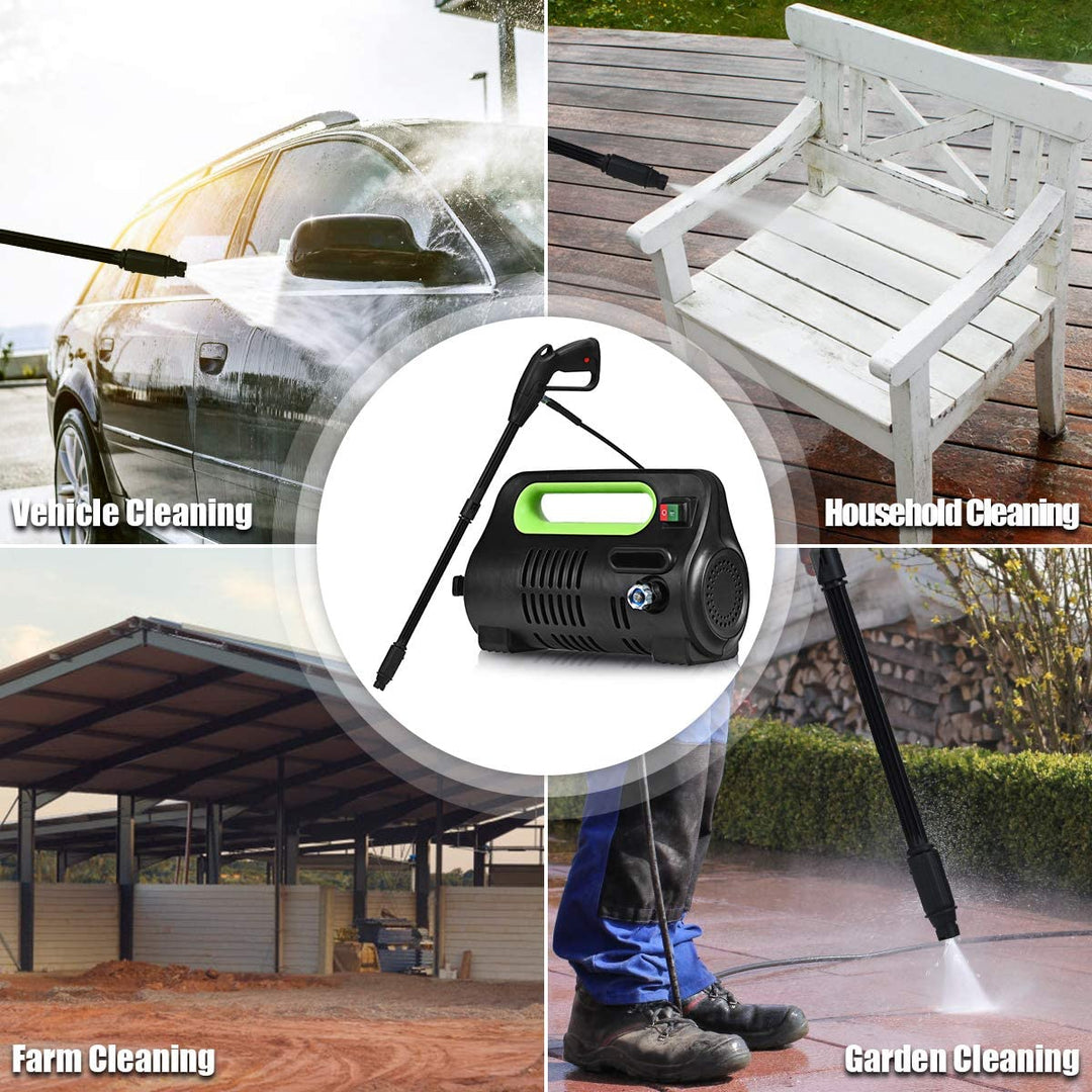 1800PSI Compact Pressure Washer 1.96GPM 1500W Portable High Power Car Cleaning Machine with Adjustable Nozzle and Spray Gun