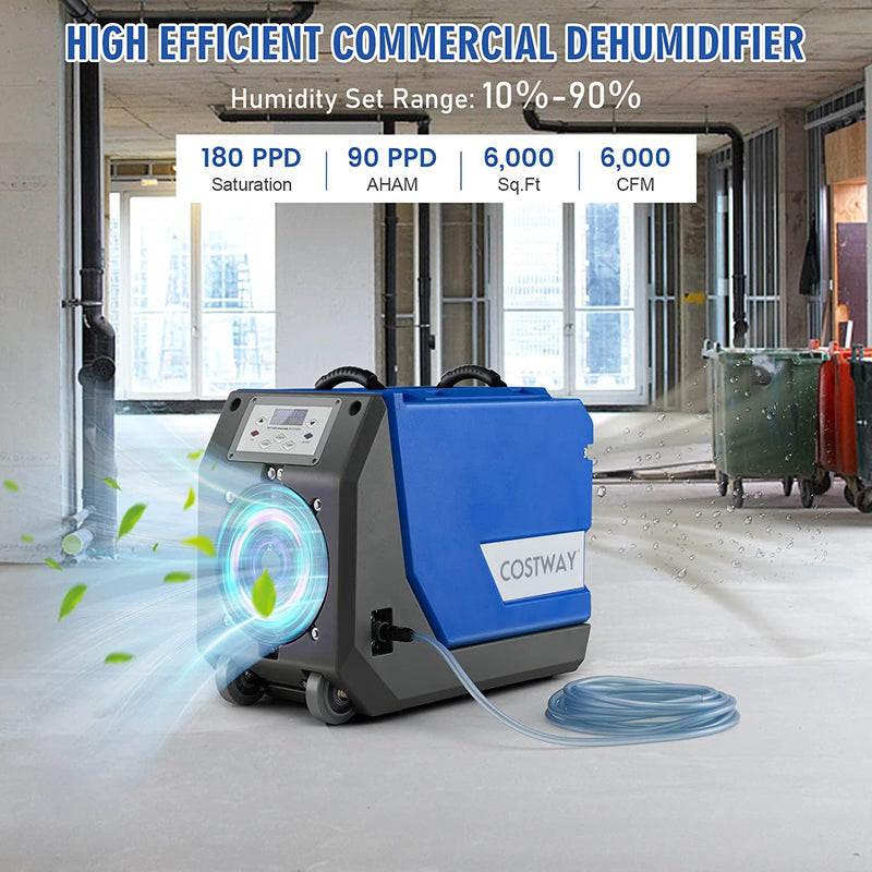 180 PPD Portable Commercial Dehumidifier Rotational Molded Industrial Dehumidifier with Pump and Wheels for Basement Warehouse