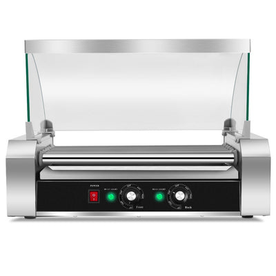 18 Hot Dog 7 Roller Machine Commercial Sausage Grill Cooker Household Rotisserie with Glass Hood Cover