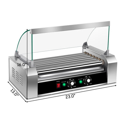 18 Hot Dog 7 Roller Machine Commercial Sausage Grill Cooker Household Rotisserie with Glass Hood Cover