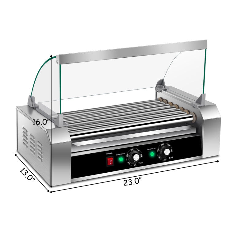 18 Hot Dog 7 Roller Machine Commercial Sausage Grill Cooker Household Rotisserie with Glass Hood Cover