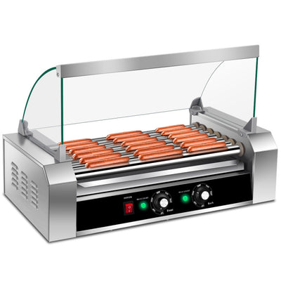 18 Hot Dog 7 Roller Machine Commercial Sausage Grill Cooker Household Rotisserie with Glass Hood Cover