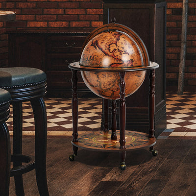 18 Inch Globe Wine Bar Stand 16th Century Italian Wine Cart Cabinet with Wheels