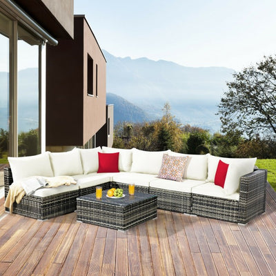 7 Pieces Rattan Sectional Sofa Set with Cushion for Patio Garden