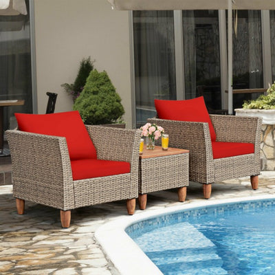 3 Pieces Patio Rattan Bistro Furniture Set