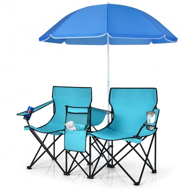 2 Pcs Portable Folding Picnic Chairs With Umbrella