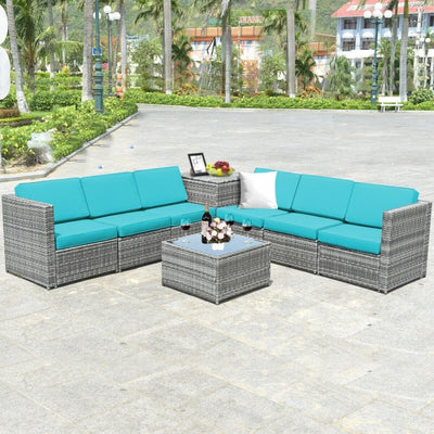 8 Pcs Wicker Sofa Rattan Dinning Set with Storage Table