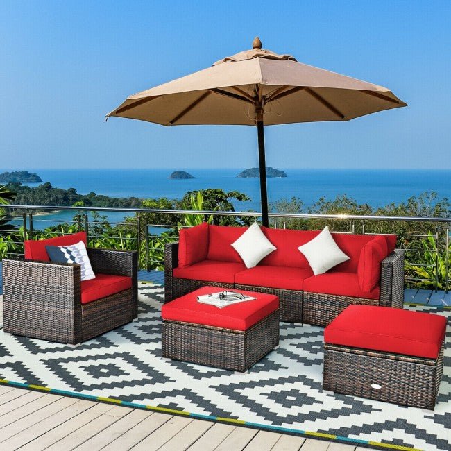 6 Pieces Patio Rattan Furniture Set with Sectional Cushion