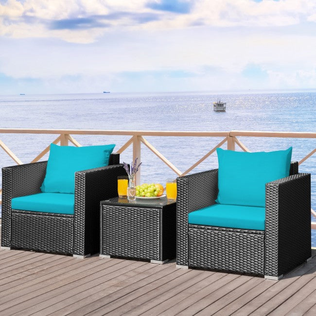 3 Pieces Patio Wicker Furniture Set with Cushion