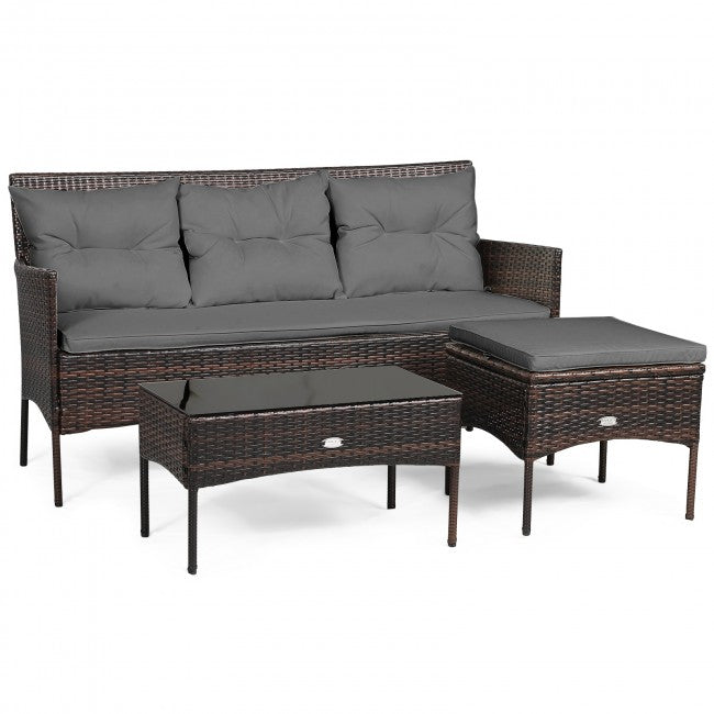 3 Pieces Patio Furniture Sectional Set with 5 Cozy Seat and Back Cushions