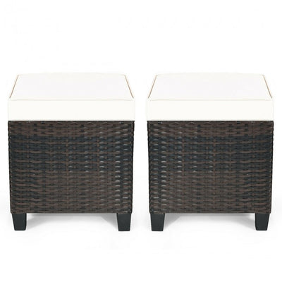 2 Pieces Patio Rattan Ottoman Cushioned Seat