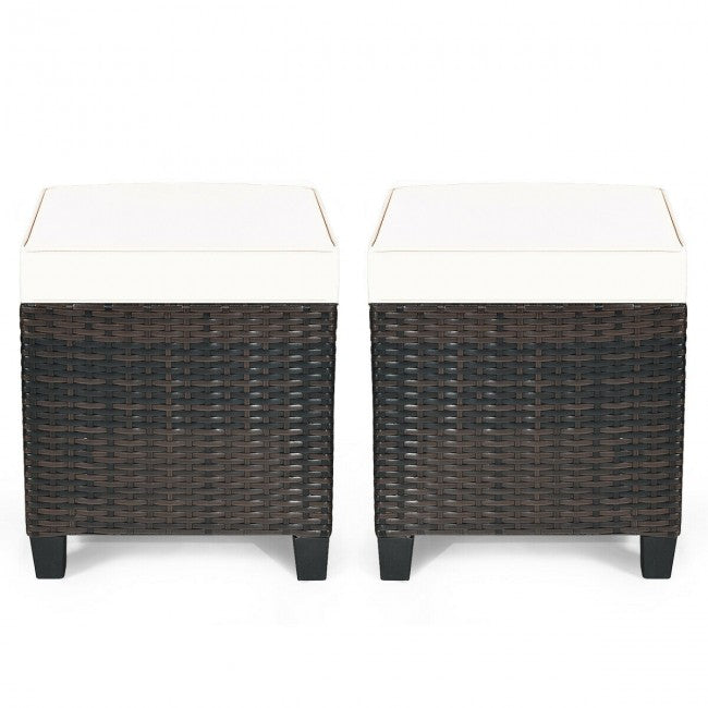 2 Pieces Patio Rattan Ottoman Cushioned Seat