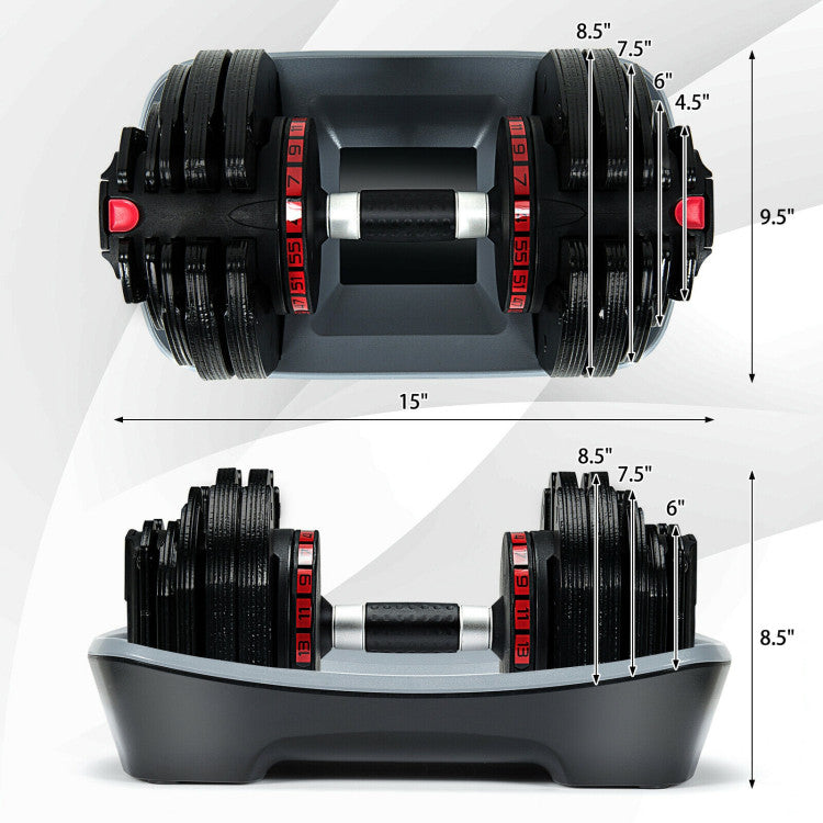 18 in 1 Adjustable Fitness Dumbbell 55 LBS Single Dumbbells Set with Anti-slip Handle Free Weights Plates