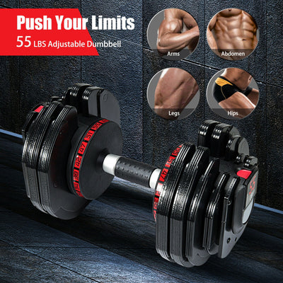 18 in 1 Adjustable Fitness Dumbbell 55 LBS Single Dumbbells Set with Anti-slip Handle Free Weights Plates