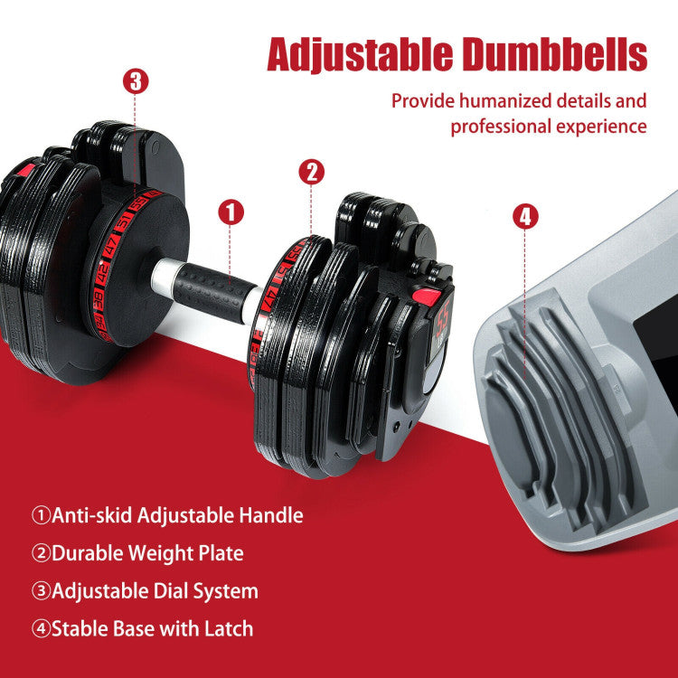 18 in 1 Adjustable Fitness Dumbbell 55 LBS Single Dumbbells Set with Anti-slip Handle Free Weights Plates