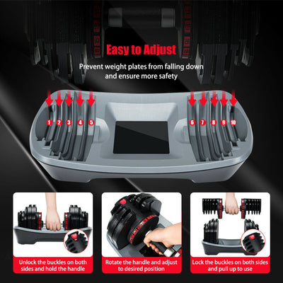 18 in 1 Adjustable Fitness Dumbbell 55 LBS Single Dumbbells Set with Anti-slip Handle Free Weights Plates