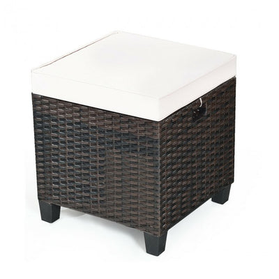 2 Pieces Patio Rattan Ottoman Cushioned Seat