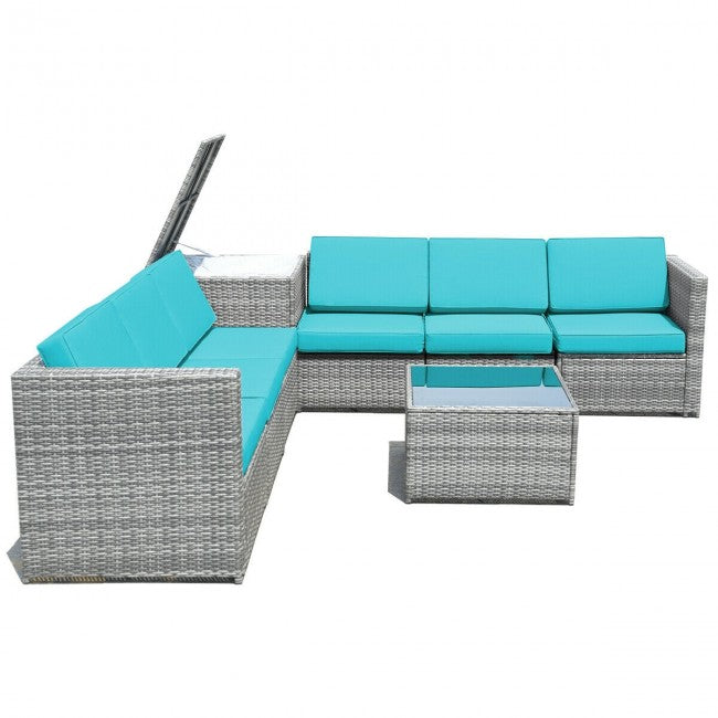 8 Pcs Wicker Sofa Rattan Dinning Set with Storage Table