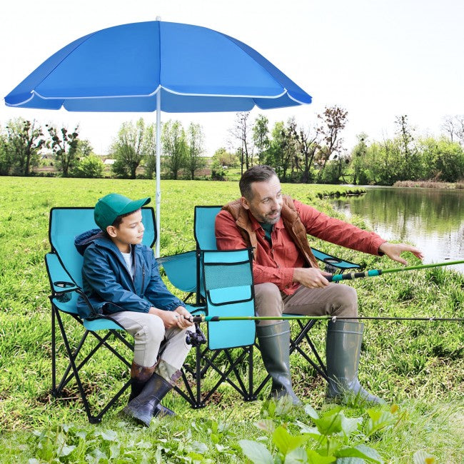 2 Pcs Portable Folding Picnic Chairs With Umbrella