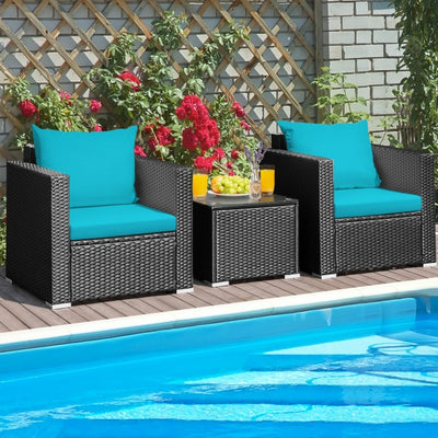 3 Pieces Patio Wicker Furniture Set with Cushion