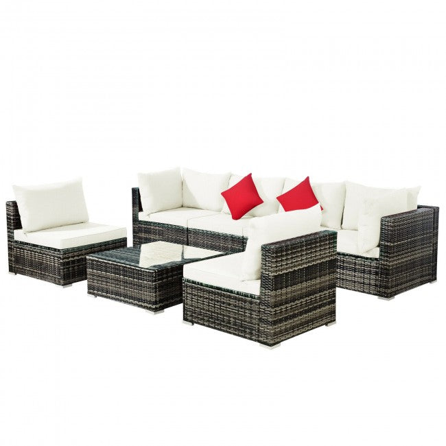 7 Pieces Rattan Sectional Sofa Set with Cushion for Patio Garden