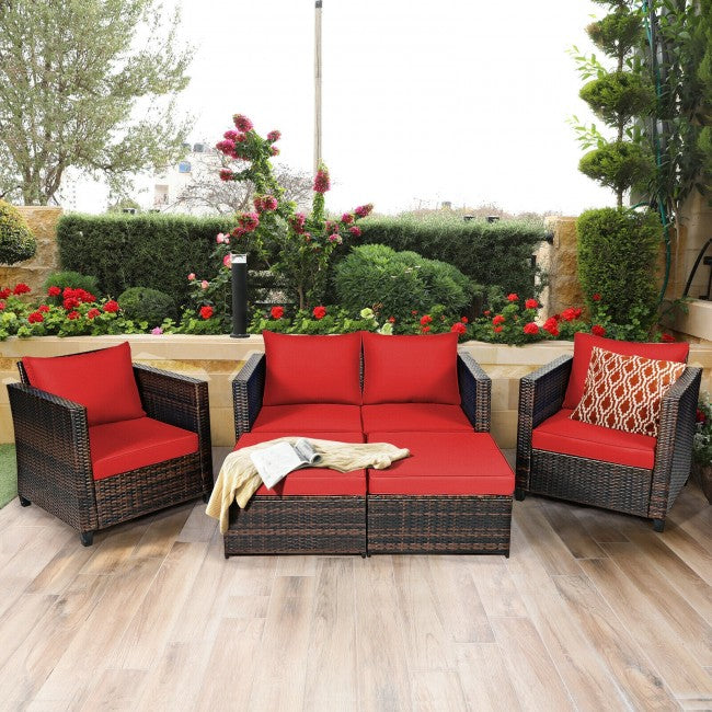 5 Pieces Patio Cushioned Rattan Furniture Set