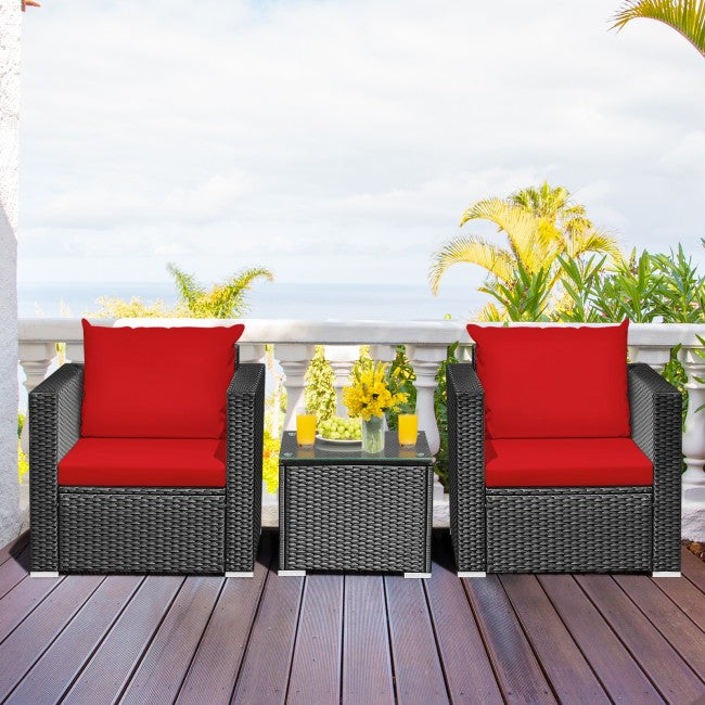 3 Pieces Patio Wicker Furniture Set with Cushion