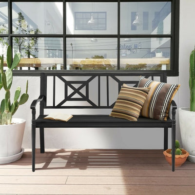 Patio Garden Bench Steel Frame Park Yard Outdoor Furniture