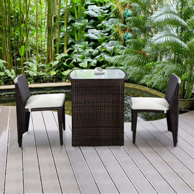 3 Pcs Patio Wicker Table and Chair Set