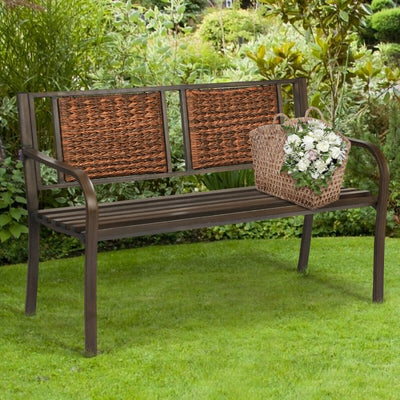 Outdoor Porch Furniture Patio Garden Bench Steel Frame Rattan