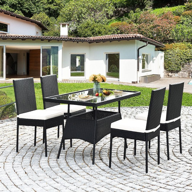 5 Pcs Outdoor Patio Rattan Dining Set