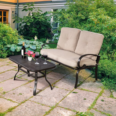 2 Pcs Patio Outdoor Cushioned Coffee Table Seat