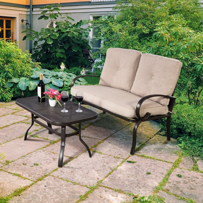 2 Pcs Patio Outdoor Cushioned Coffee Table Seat