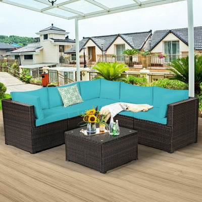 6 Pieces Patio Furniture Sofa Set with Cushions for Outdoor