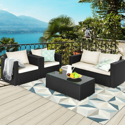 4 Pieces Patio Rattan Cushioned Furniture Set