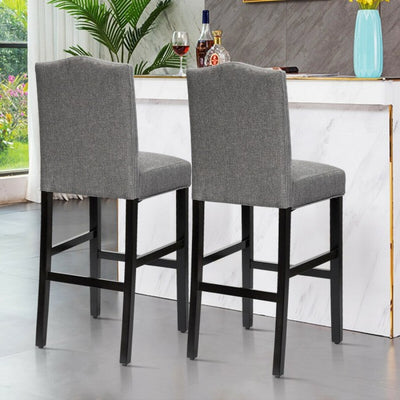 Set of 2 Bar Stools 30 Inch Upholstered Kitchen Nailhead Bar Chairs