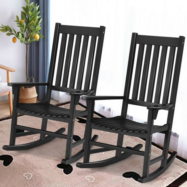 Oversized Wooden Porch Rocking Chair High Back Slat Seat