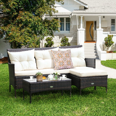 3 Pieces Patio Furniture Sectional Set with 5 Cozy Seat and Back Cushions