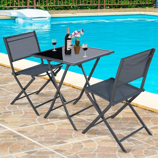 3 Pieces Bistro Set Garden Backyard Table Chairs Furniture Set