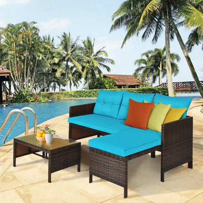 3 Piece Outdoor Patio Corner Rattan Sofa Set