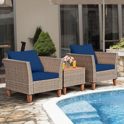 3 Pieces Patio Rattan Bistro Furniture Set