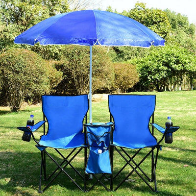 2 Pcs Portable Folding Picnic Chairs With Umbrella