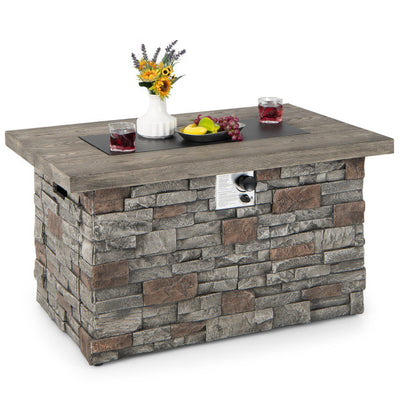 2-in-1 Design Rectangle Faux Stone Propane Gas Fire Pit Table 50,000  BTU Heating Output Stainless Steel Burner with Lava Rock PVC Cover