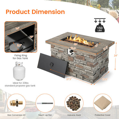 2-in-1 Design Rectangle Faux Stone Propane Gas Fire Pit Table 50,000  BTU Heating Output Stainless Steel Burner with Lava Rock PVC Cover